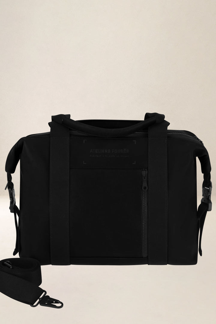 Sac de travail en cuir pleine fleur SOCRATE coloris noir, vue d’ensemble – Ateliers Fourès