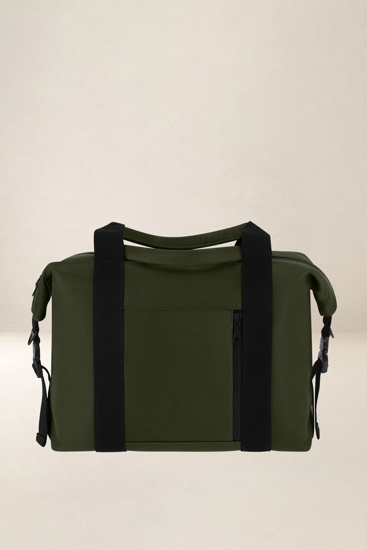 Sac de travail en cuir pleine fleur SOCRATE coloris kaki, vue de dos – Ateliers Fourès