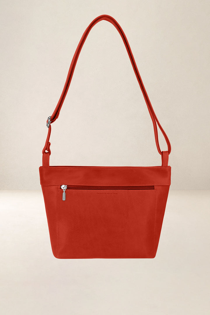 Sac seau en cuir pleine fleur PANDORE coloris orange confit, vue de dos – Ateliers Fourès