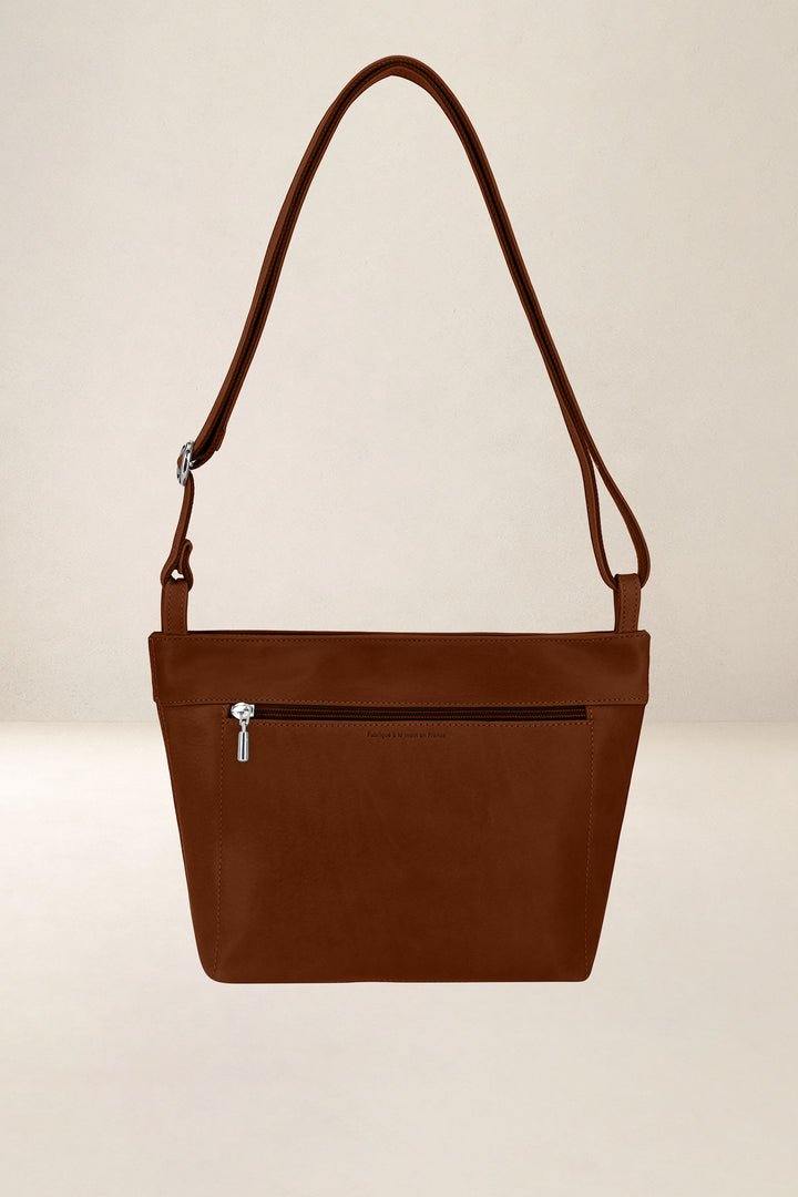 Sac seau en cuir pleine fleur PANDORE coloris fauve, vue de dos – Ateliers Fourès