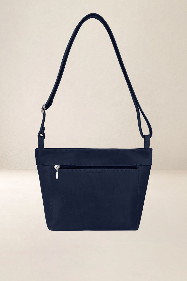 Sac seau en cuir pleine fleur PANDORE coloris minuit, vue de dos – Ateliers Fourès