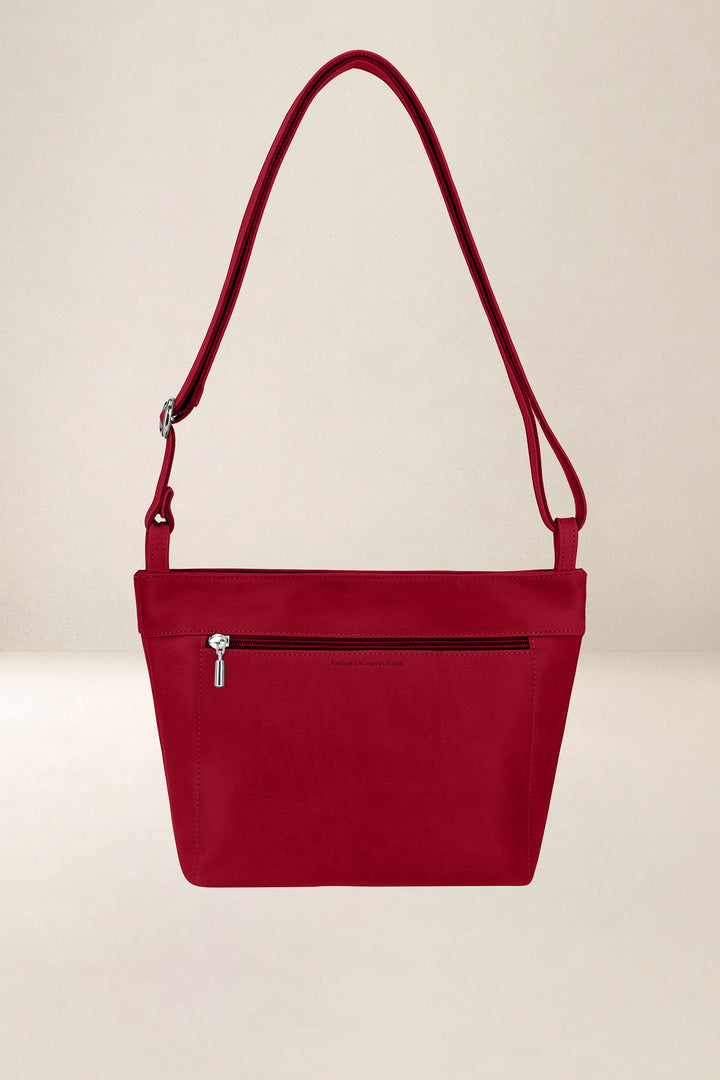 Sac seau en cuir pleine fleur PANDORE coloris amour, vue de dos – Ateliers Fourès
