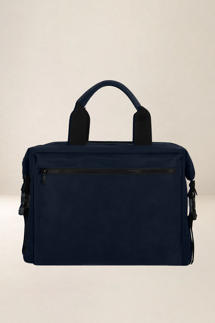 Sac de travail en cuir pleine fleur ARISTOTE coloris minuit, vue de dos – Ateliers Fourès
