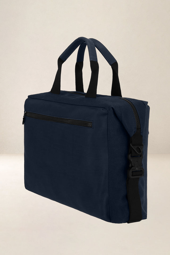 Sac de travail en cuir pleine fleur ARISTOTE coloris minuit, vue de profil n°2 – Ateliers Fourès