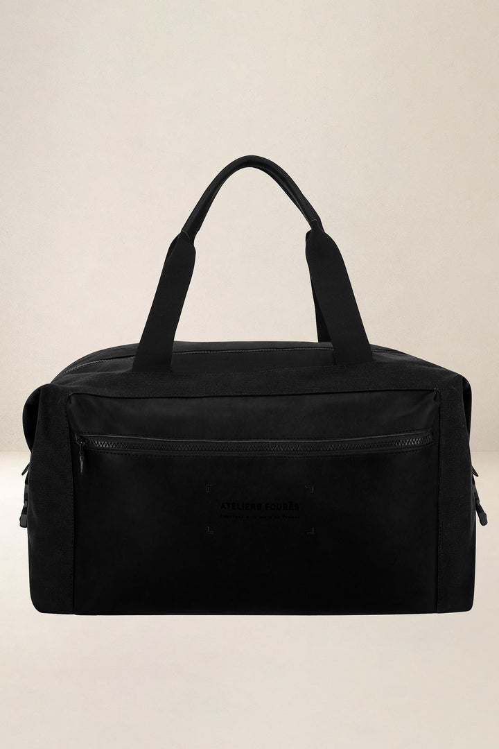 Sac de voyage en cuir pleine fleur ARISTOTE coloris noir, vue d’ensemble – Ateliers Fourès