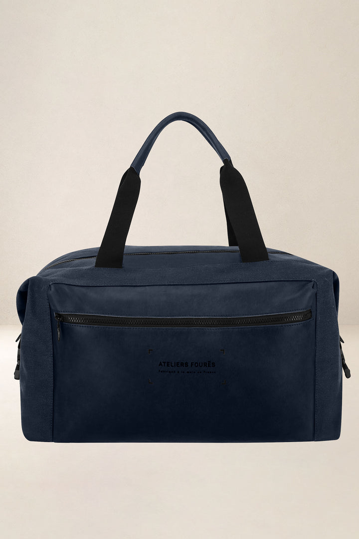 Sac de voyage en cuir pleine fleur ARISTOTE coloris minuit, vue d’ensemble – Ateliers Fourès