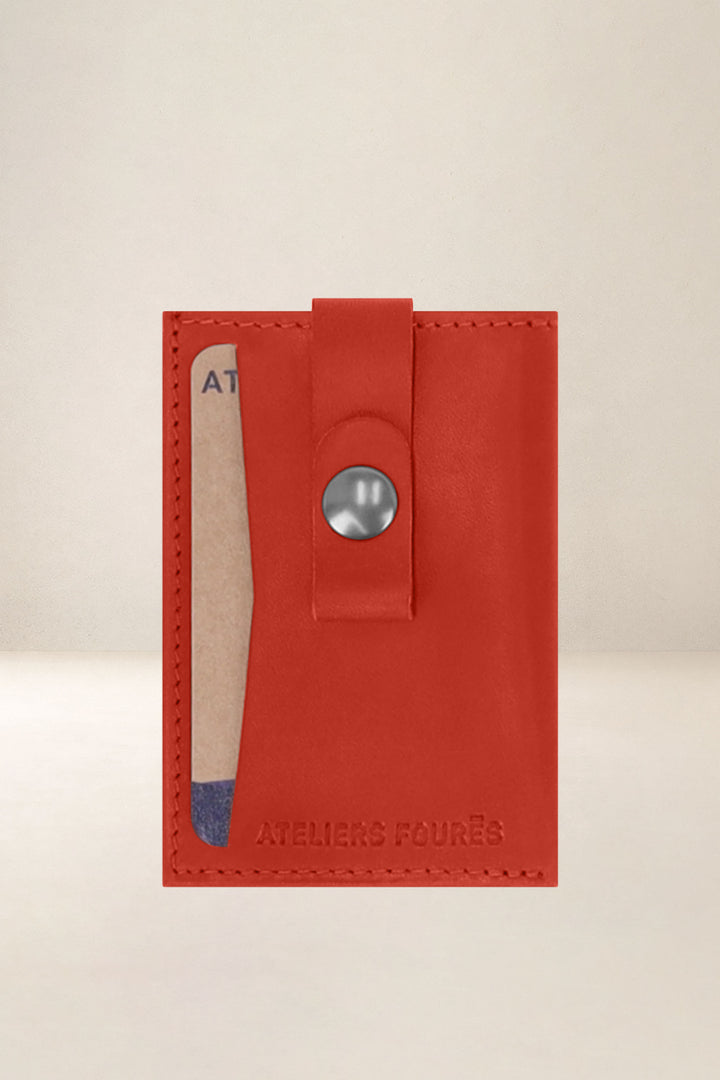 Porte-cartes en cuir pleine fleur ARCHIMÈDE coloris orange, vue d’ensemble – Ateliers Fourès
