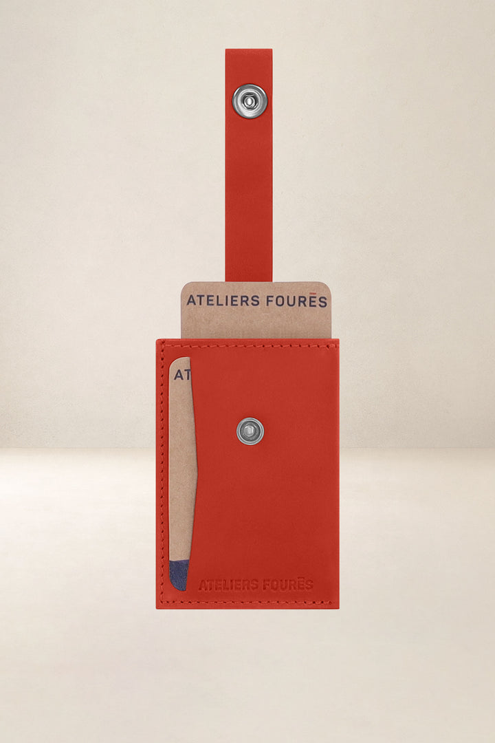 Porte-cartes en cuir pleine fleur ARCHIMÈDE coloris orange, vue intérieure n°2 – Ateliers Fourès