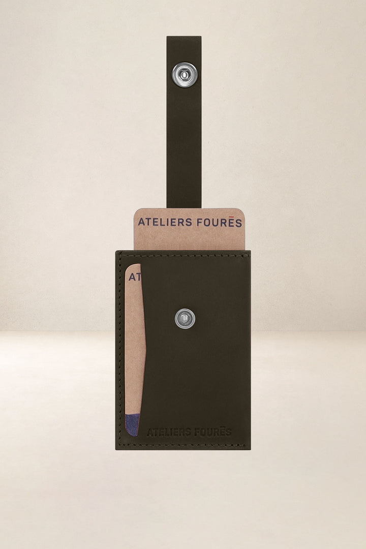 Porte-cartes en cuir pleine fleur ARCHIMÈDE coloris maquis, vue intérieure n°2 – Ateliers Fourès