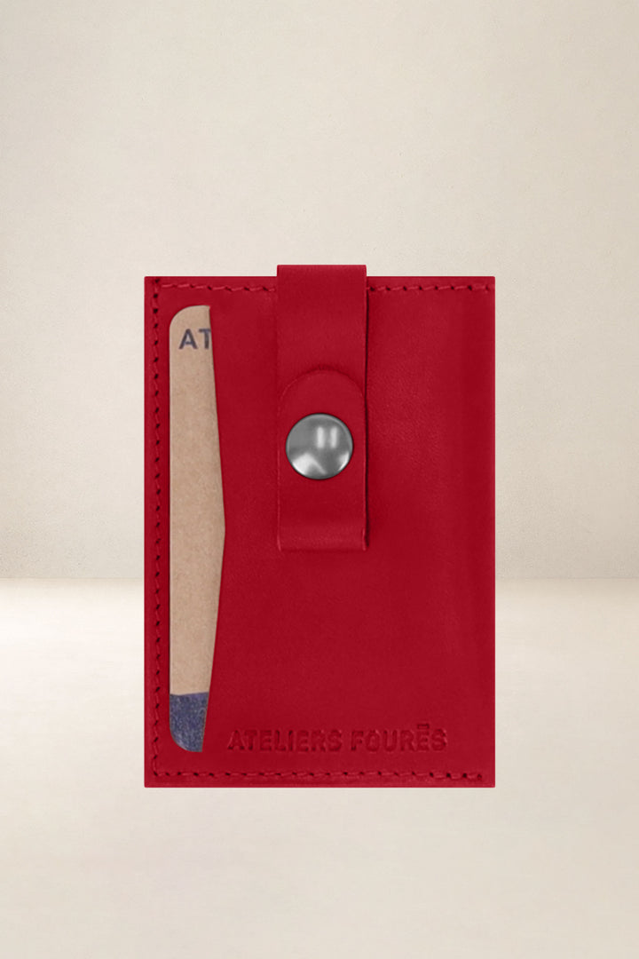 Porte-cartes en cuir pleine fleur ARCHIMÈDE coloris carmen, vue d’ensemble – Ateliers Fourès