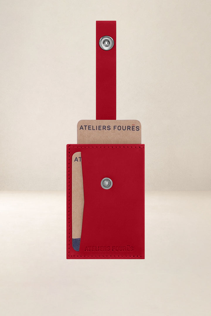 Porte-cartes en cuir pleine fleur ARCHIMÈDE coloris carmen, vue intérieure n°2 – Ateliers Fourès