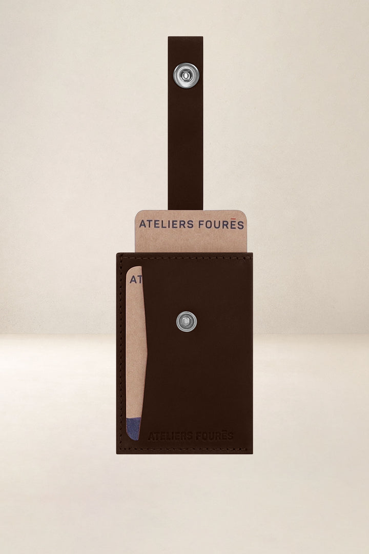 Porte-cartes en cuir pleine fleur ARCHIMÈDE coloris cafe, vue intérieure n°2 – Ateliers Fourès