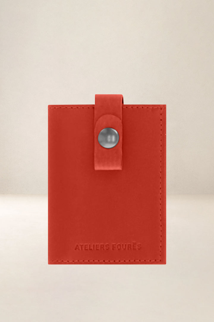 Petite maroquinerie en cuir pleine fleur ARCHIMÈDE coloris orange, vue d’ensemble – Ateliers Fourès