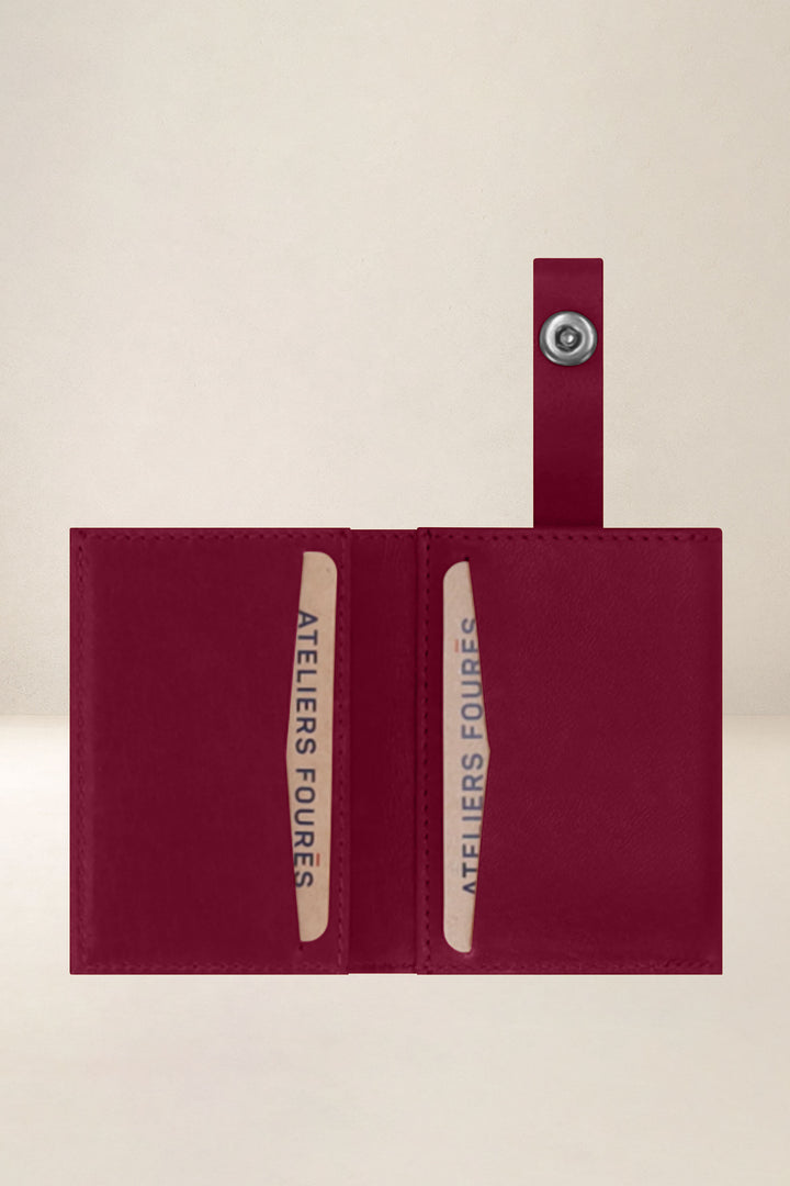 Petite maroquinerie en cuir pleine fleur ARCHIMÈDE coloris pourpre, vue intérieure n°1 – Ateliers Fourès
